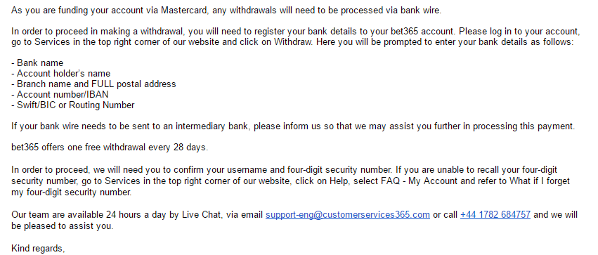 bet365からのメール