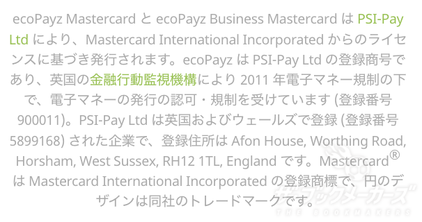 エコペイズのウェブサイト下部に記載されている運営企業名、所在地や登録番号など